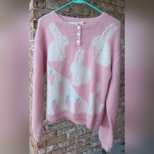 Rare Hand- Knit  Rabbit With Carrots Mohair Sweater